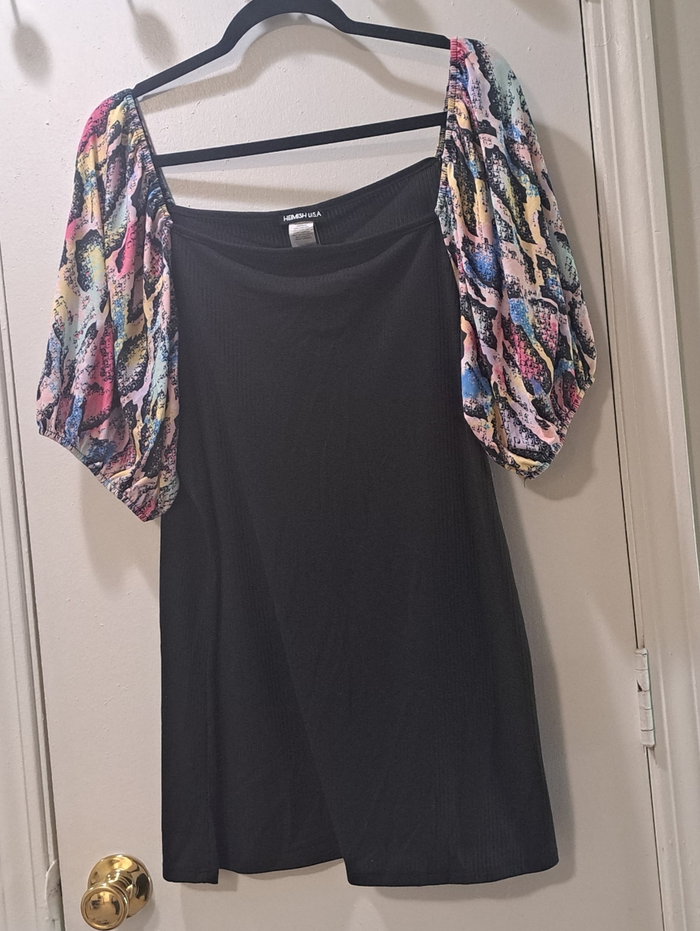 Black Tunic with Multicolor Puff Sleeves - Picture 7 of 7